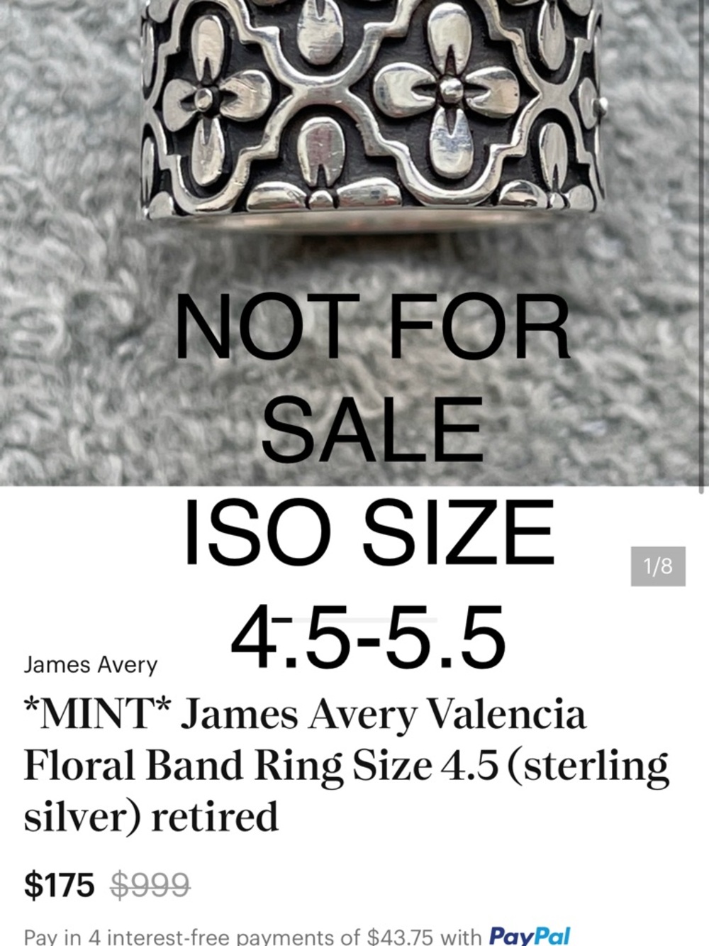 James Avery Sterling Silver Floral Pattern Band